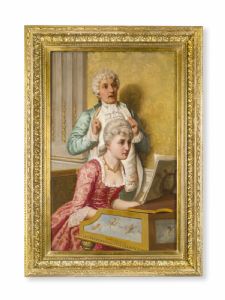 Rodolfo Morgari (Torino 1827-1909) "Lezione di musica"